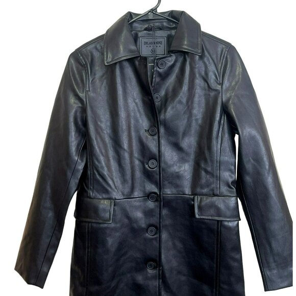 Blank NYC Black Faux Leather Car Coat Long Length Sz XS NWT - Picture 4 of 8